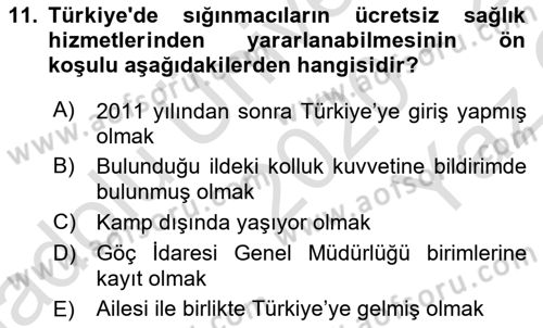 Göç Ve Göçmen Sorunları Dersi 2020 - 2021 Yılı Yaz Okulu Sınav Soruları 11. Soru