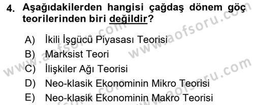 Göç Ve Göçmen Sorunları Dersi 2020 - 2021 Yılı Yaz Okulu Sınav Soruları 4. Soru
