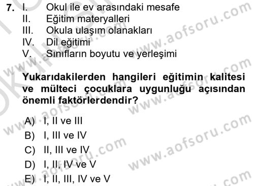 Göç Ve Göçmen Sorunları Dersi 2020 - 2021 Yılı Yaz Okulu Sınav Soruları 7. Soru