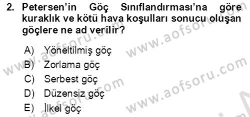 Göç Ve Göçmen Sorunları Dersi Ara Sınavı Deneme Sınav Soruları 2. Soru