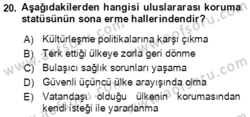 Göç Ve Göçmen Sorunları Dersi 2021 - 2022 Yılı (Final) Dönem Sonu Sınav Soruları 20. Soru
