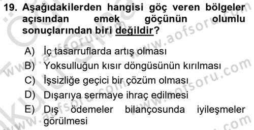 Göç Ve Göçmen Sorunları Dersi 2021 - 2022 Yılı Yaz Okulu Sınav Soruları 19. Soru