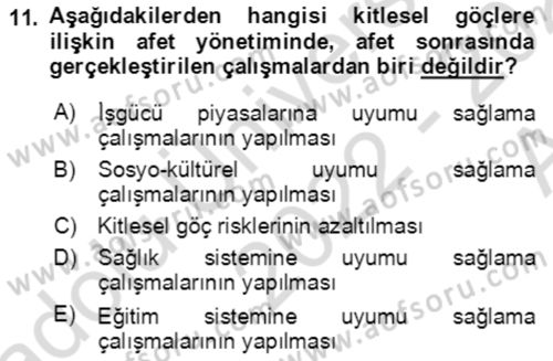 Göç Ve Göçmen Sorunları Dersi Ara Sınavı Deneme Sınav Soruları 11. Soru