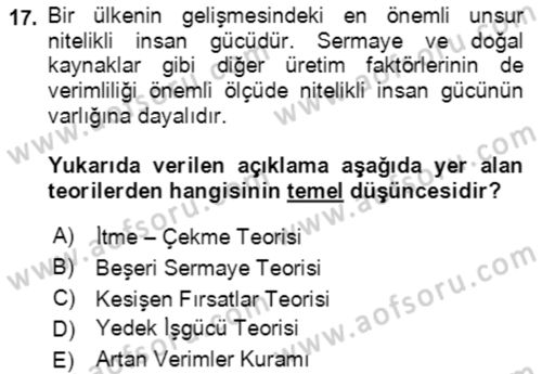 Göç Ve Göçmen Sorunları Dersi Ara Sınavı Deneme Sınav Soruları 17. Soru