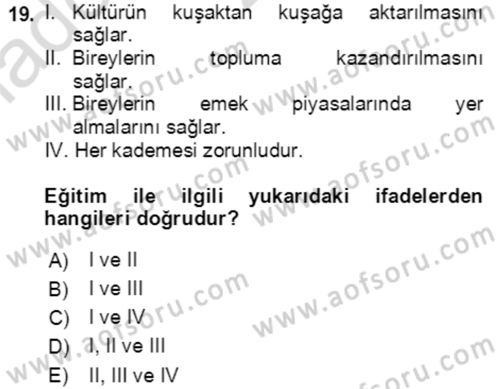 Göç Ve Göçmen Sorunları Dersi Ara Sınavı Deneme Sınav Soruları 19. Soru