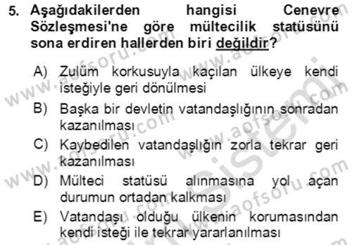 Göç Ve Göçmen Sorunları Dersi Ara Sınavı Deneme Sınav Soruları 5. Soru