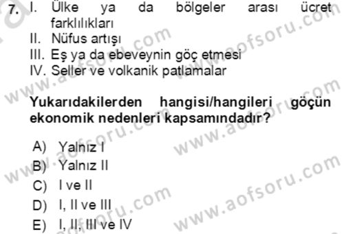 Göç Ve Göçmen Sorunları Dersi 2022 - 2023 Yılı (Vize) Ara Sınav Soruları 7. Soru