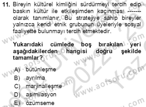 Göç Ve Göçmen Sorunları Dersi 2022 - 2023 Yılı Yaz Okulu Sınav Soruları 11. Soru
