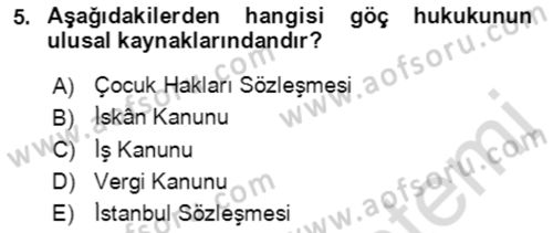 Göç Ve Göçmen Sorunları Dersi 2022 - 2023 Yılı Yaz Okulu Sınav Soruları 5. Soru