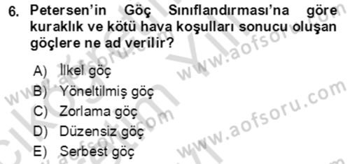 Göç Ve Göçmen Sorunları Dersi 2022 - 2023 Yılı Yaz Okulu Sınav Soruları 6. Soru