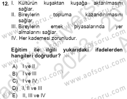 Göç Ve Göçmen Sorunları Dersi Ara Sınavı Deneme Sınav Soruları 12. Soru