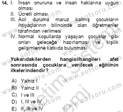 Göç Ve Göçmen Sorunları Dersi Ara Sınavı Deneme Sınav Soruları 14. Soru