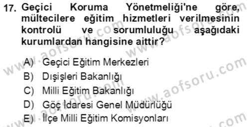 Göç Ve Göçmen Sorunları Dersi Ara Sınavı Deneme Sınav Soruları 17. Soru