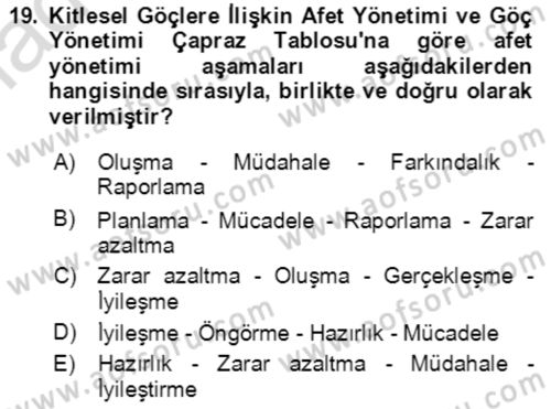 Göç Ve Göçmen Sorunları Dersi Ara Sınavı Deneme Sınav Soruları 19. Soru