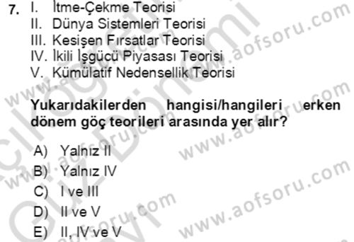 Göç Ve Göçmen Sorunları Dersi Ara Sınavı Deneme Sınav Soruları 7. Soru