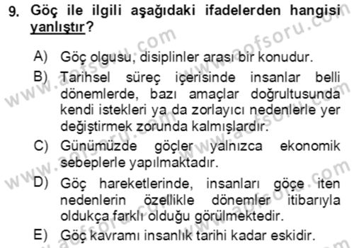 Göç Ve Göçmen Sorunları Dersi 2023 - 2024 Yılı (Vize) Ara Sınav Soruları 9. Soru