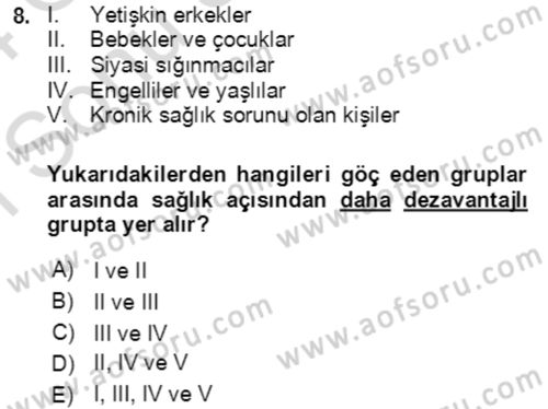 Göç Ve Göçmen Sorunları Dersi 2023 - 2024 Yılı (Final) Dönem Sonu Sınav Soruları 8. Soru