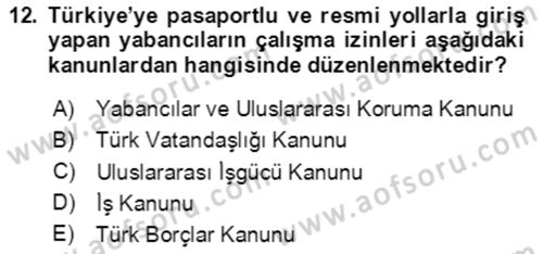 Göç Ve Göçmen Sorunları Dersi 2023 - 2024 Yılı Yaz Okulu Sınav Soruları 12. Soru