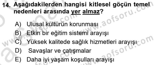 Göç Ve Göçmen Sorunları Dersi Ara Sınavı Deneme Sınav Soruları 14. Soru