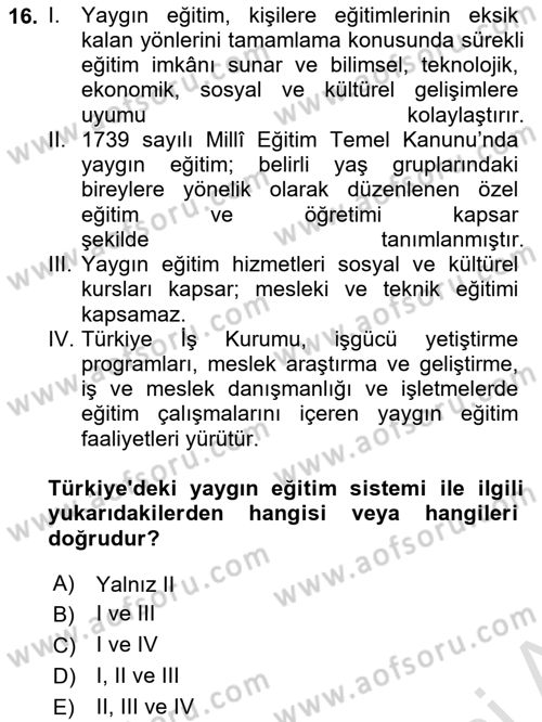 Göç Ve Göçmen Sorunları Dersi Ara Sınavı Deneme Sınav Soruları 16. Soru