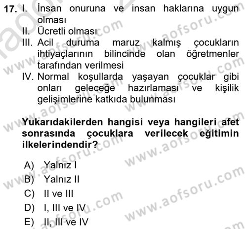 Göç Ve Göçmen Sorunları Dersi Ara Sınavı Deneme Sınav Soruları 17. Soru