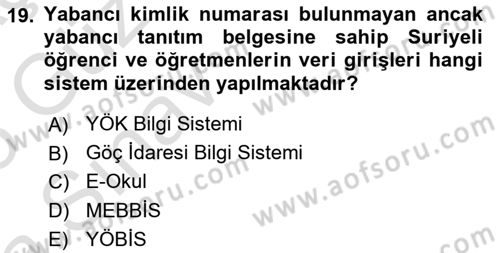 Göç Ve Göçmen Sorunları Dersi Ara Sınavı Deneme Sınav Soruları 19. Soru