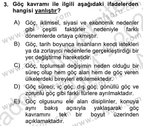 Göç Ve Göçmen Sorunları Dersi Ara Sınavı Deneme Sınav Soruları 3. Soru