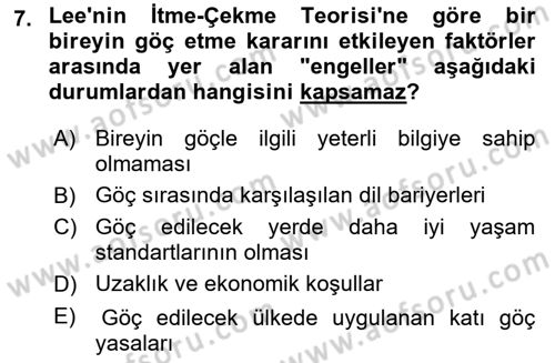 Göç Ve Göçmen Sorunları Dersi Ara Sınavı Deneme Sınav Soruları 7. Soru