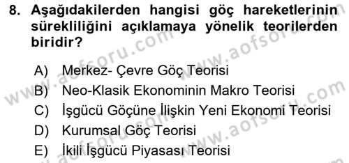 Göç Ve Göçmen Sorunları Dersi Ara Sınavı Deneme Sınav Soruları 8. Soru