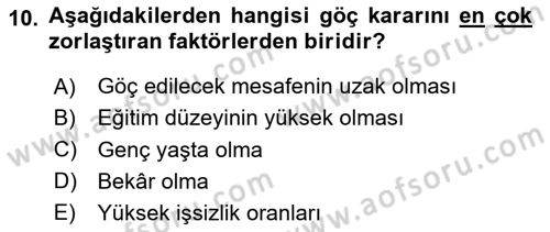 Göç Ve Göçmen Sorunları Dersi 2024 - 2025 Yılı (Final) Dönem Sonu Sınav Soruları 10. Soru