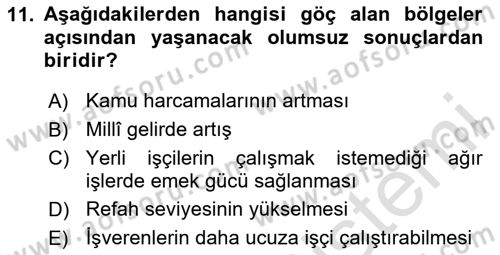 Göç Ve Göçmen Sorunları Dersi 2024 - 2025 Yılı (Final) Dönem Sonu Sınav Soruları 11. Soru