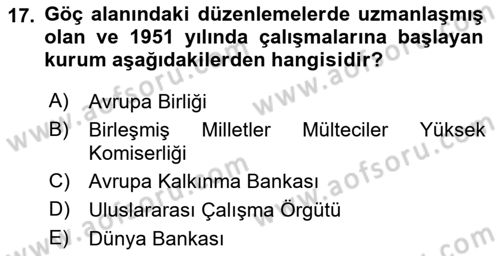 Göç Ve Göçmen Sorunları Dersi 2024 - 2025 Yılı (Final) Dönem Sonu Sınav Soruları 17. Soru