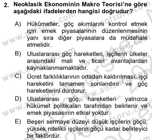 Göç Ve Göçmen Sorunları Dersi 2024 - 2025 Yılı (Final) Dönem Sonu Sınav Soruları 2. Soru