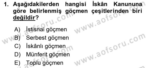 Göç Ve Göçmen Sorunları Dersi 2024 - 2025 Yılı Yaz Okulu Sınav Soruları 1. Soru