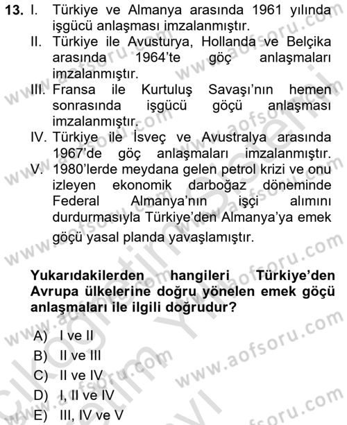 Göç Ve Göçmen Sorunları Dersi 2024 - 2025 Yılı Yaz Okulu Sınav Soruları 13. Soru