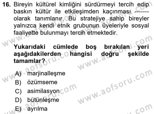 Göç Ve Göçmen Sorunları Dersi 2024 - 2025 Yılı Yaz Okulu Sınav Soruları 16. Soru