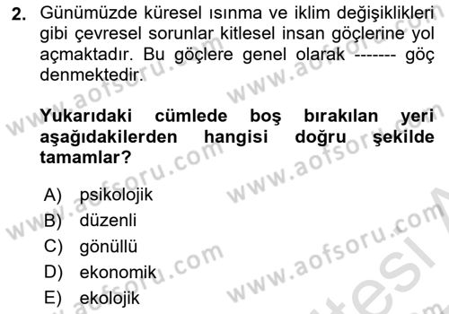Göç Ve Göçmen Sorunları Dersi 2024 - 2025 Yılı Yaz Okulu Sınav Soruları 2. Soru