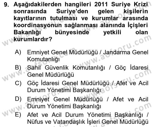 Göç Ve Göçmen Sorunları Dersi 2024 - 2025 Yılı Yaz Okulu Sınav Soruları 9. Soru