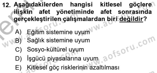 Göç Ve Göçmen Sorunları Dersi 2025 - 2026 Yılı (Vize) Ara Sınav Soruları 12. Soru
