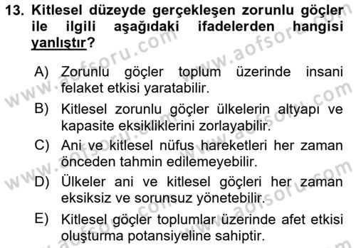 Göç Ve Göçmen Sorunları Dersi 2025 - 2026 Yılı (Vize) Ara Sınav Soruları 13. Soru