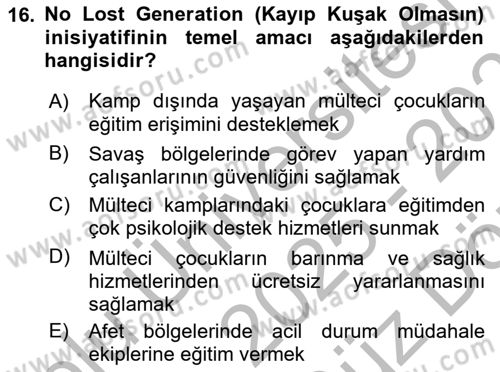 Göç Ve Göçmen Sorunları Dersi 2025 - 2026 Yılı (Vize) Ara Sınav Soruları 16. Soru