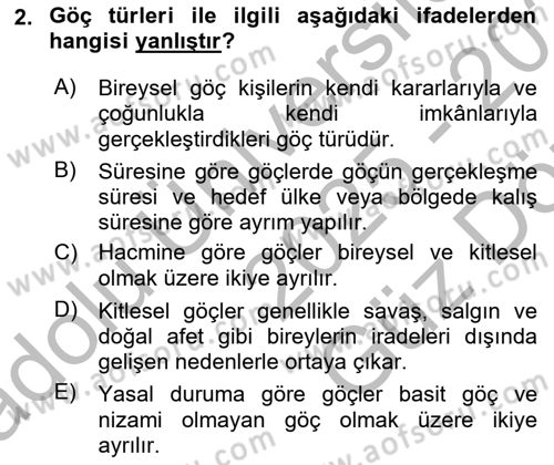 Göç Ve Göçmen Sorunları Dersi 2025 - 2026 Yılı (Vize) Ara Sınav Soruları 2. Soru