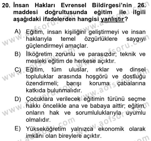Göç Ve Göçmen Sorunları Dersi 2025 - 2026 Yılı (Vize) Ara Sınav Soruları 20. Soru