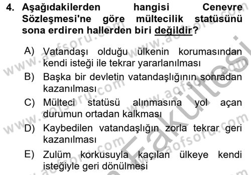 Göç Ve Göçmen Sorunları Dersi 2025 - 2026 Yılı (Vize) Ara Sınav Soruları 4. Soru