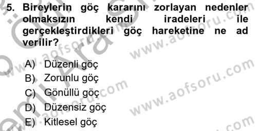 Göç Ve Göçmen Sorunları Dersi 2025 - 2026 Yılı (Vize) Ara Sınav Soruları 5. Soru