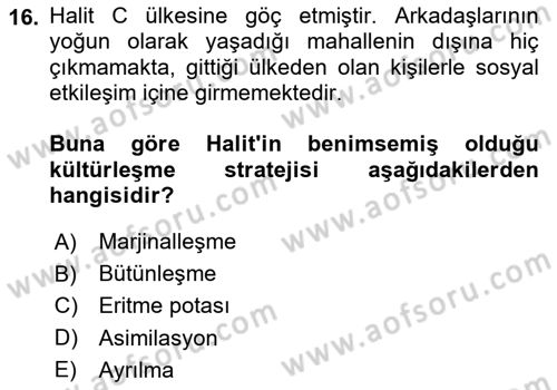 Göç Ve Göçmen Sorunları Dersi 2025 - 2026 Yılı (Final) Dönem Sonu Sınav Soruları 16. Soru