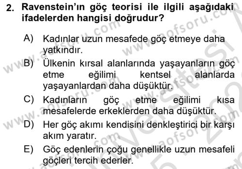 Göç Ve Göçmen Sorunları Dersi 2025 - 2026 Yılı (Final) Dönem Sonu Sınav Soruları 2. Soru