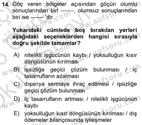 Göç Ve Göçmen Sorunları Dersi 2025 - 2026 Yılı Yaz Okulu Sınav Soruları 14. Soru
