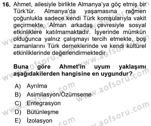 Göç Ve Göçmen Sorunları Dersi 2025 - 2026 Yılı Yaz Okulu Sınav Soruları 16. Soru