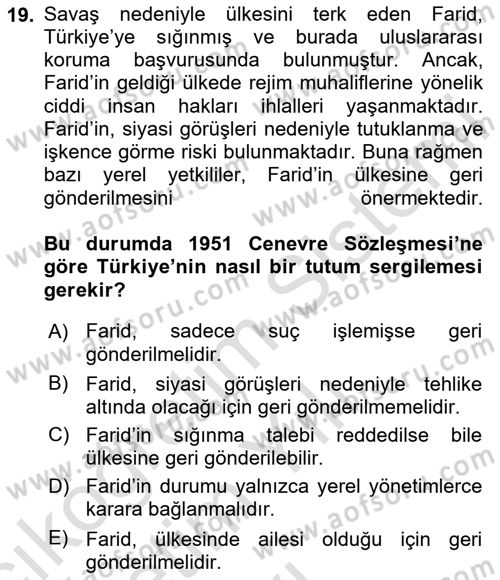 Göç Ve Göçmen Sorunları Dersi 2025 - 2026 Yılı Yaz Okulu Sınav Soruları 19. Soru